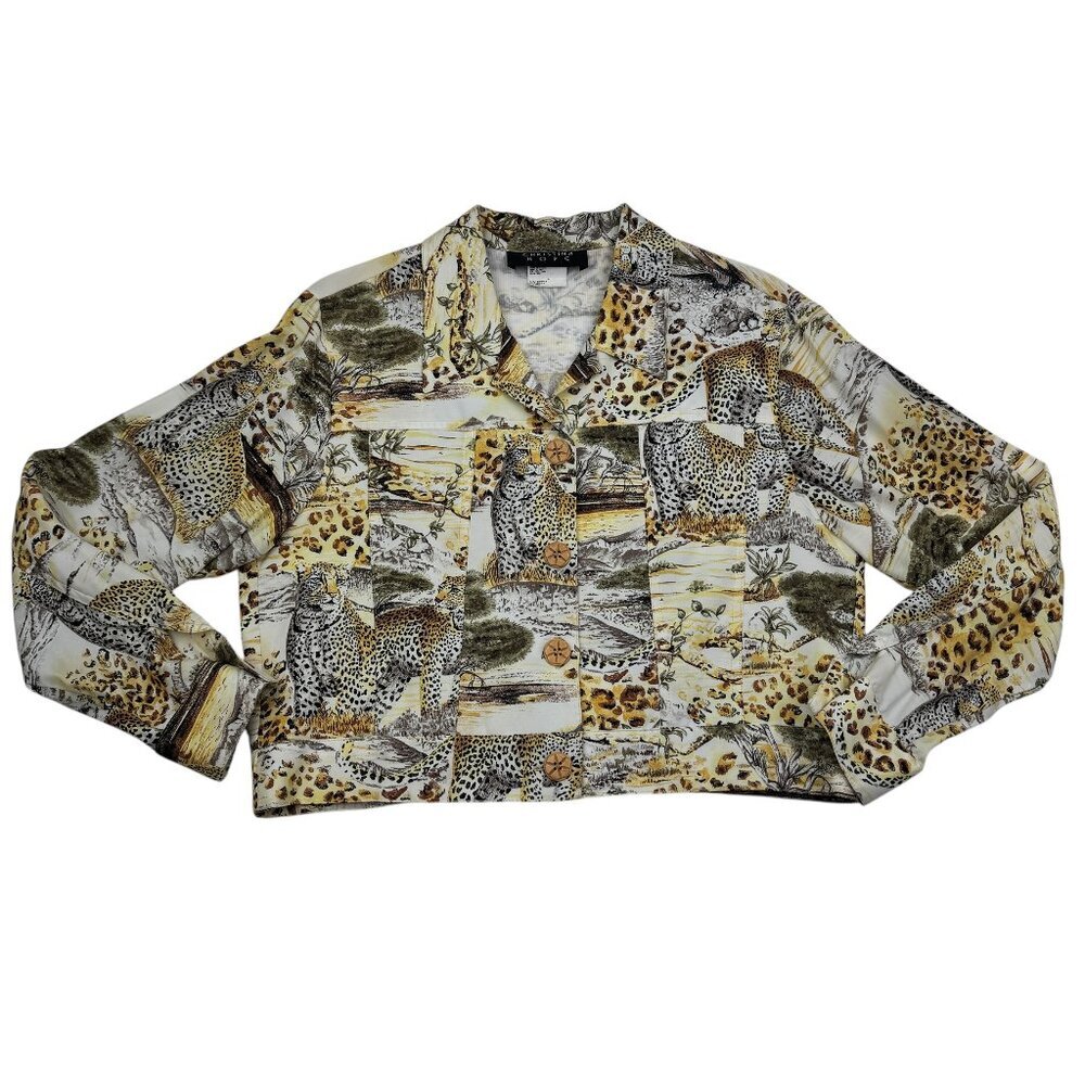 Christina Hope Vintage Rayon Cheetah/Animal Print Cropped Jacket Women's Size SP